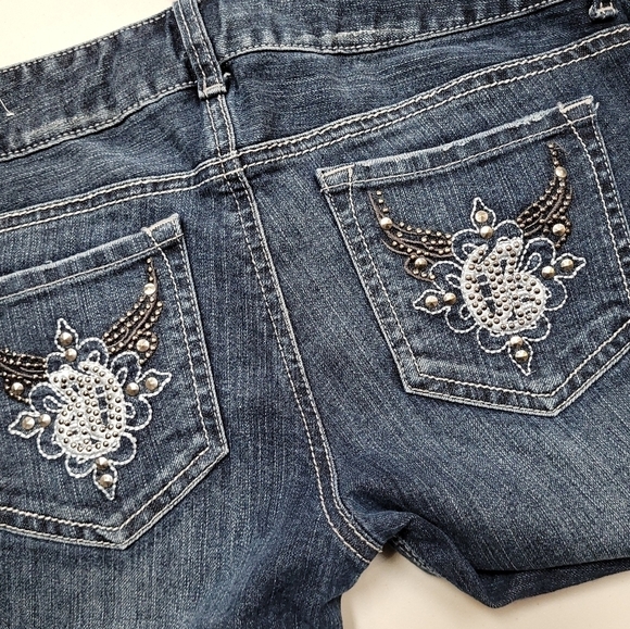 Guess Low-Rise Skinny-Leg Embelished Pocket Distressed Jeans - Size 27 - Picture 5 of 7